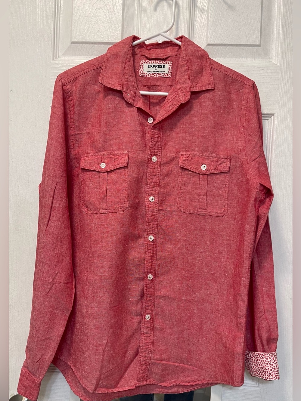 Express Red Long-Sleeve Casual Button-Down Shirt